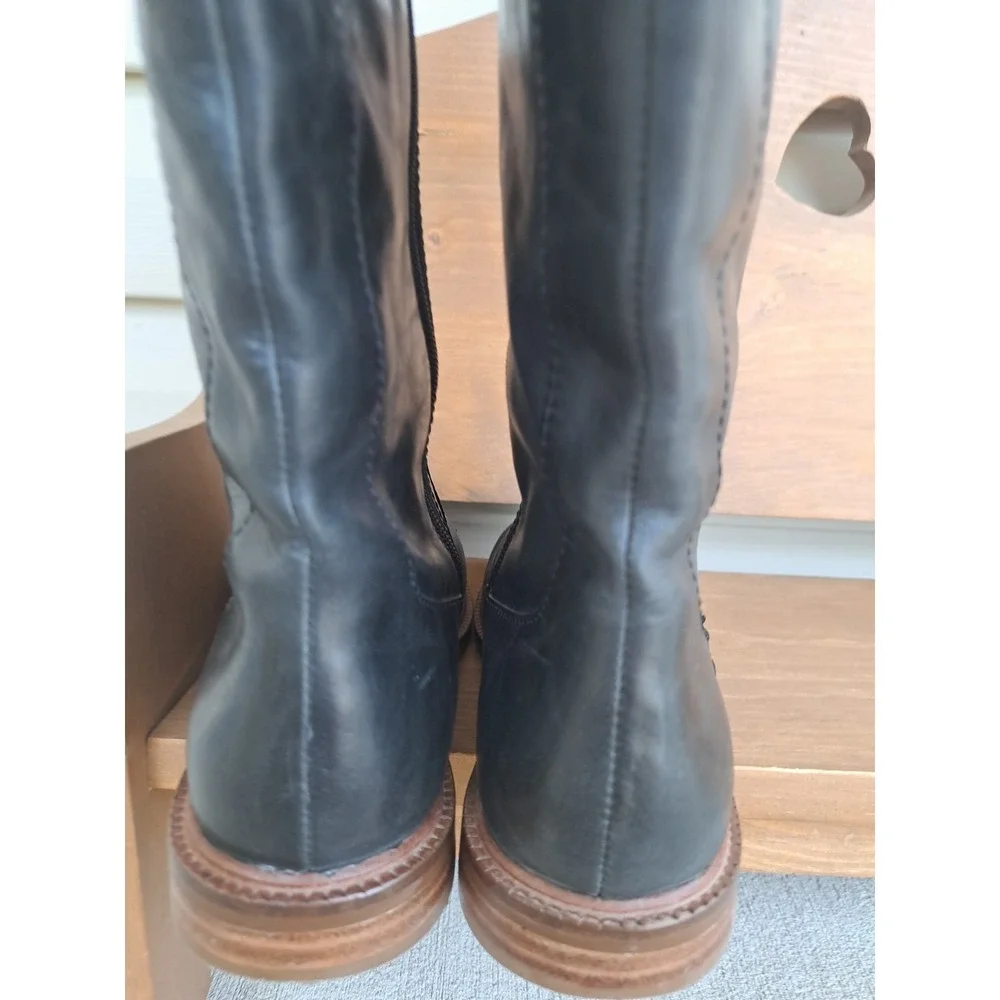 Kelsi Dagger Brooklyn Women's Black Leather Knee High Riding Boots 9 Zipper Flat